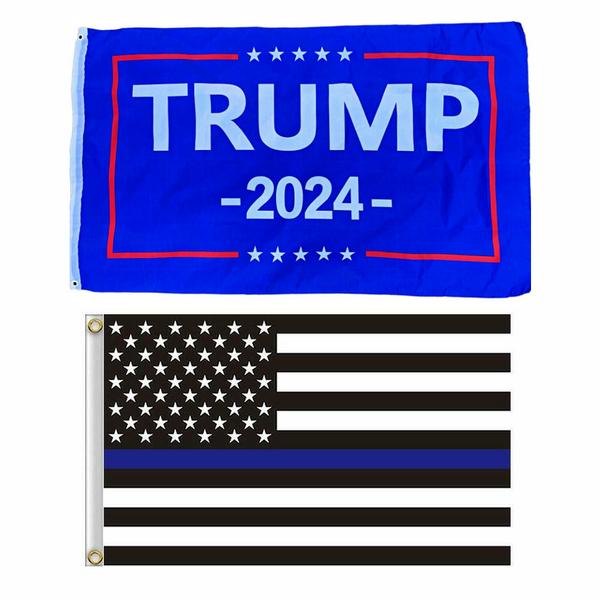 Set 3x5FT Thin Blue Line 2024 Donald Trump Take America Back Flag MAGA USA