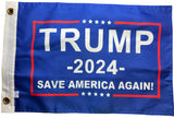 Small 12"x18" 2024 Donald Trump Save America Again Flag Blue MAGA Boat Car Bike