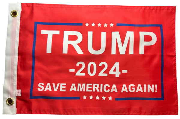 Small 12"x18" 2024 Donald Trump Save America Again Flag Red MAGA Boat Car Bike