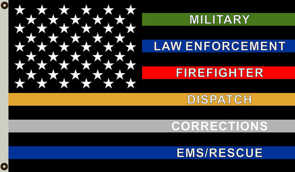 3x5FT Salute Thin Multi Line Flag Military Police Fire Corrections Dispatch EMS