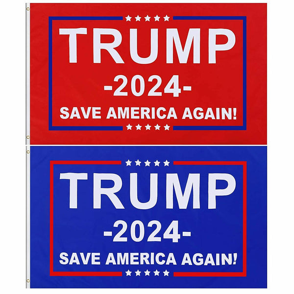 Set 3x5FT 2024 Donald Trump Save America Again Flag Red Blue MAGA Patriot USA