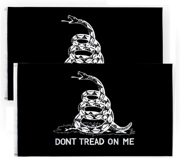 Set 2 3x5 Gadsden Flag Black White Don't Tread on Me Tea Party Snake
