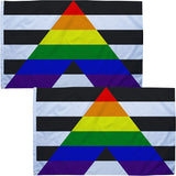 SET 2 3x5FT Flag Straight Ally LGBTQ Alliance Gay Pride Solidarity Rainbow
