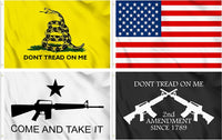 4pc Flag Set Gadsden American Liberty Tread 2nd Amendment Rifle Come Take It