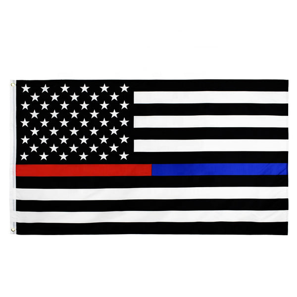 3x5FT Thin Blue Line Police & Thin Red Line Firefighter Honor First Responders