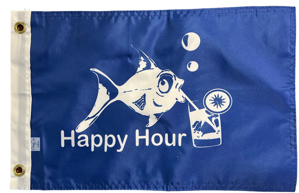 Happy Hour Fish Blue 12"x18" Double Sided Flag Bar Restaurant Cabin Boat 100D