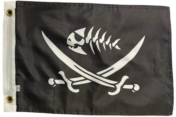 Small 12"x18" Black Pirate Fish Flag Sword Banner Boat Sea Man Cave Bar Skeleton
