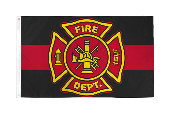 Durable 3x5FT Fire Department Flag Red Black Firefighter Banner Safety Station
